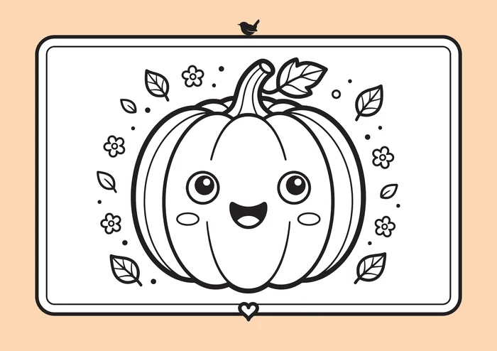 A pumpkin, a line drawing to colour