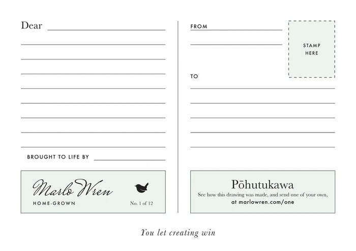 The back of a Home-grown card, lined for an address and a message
