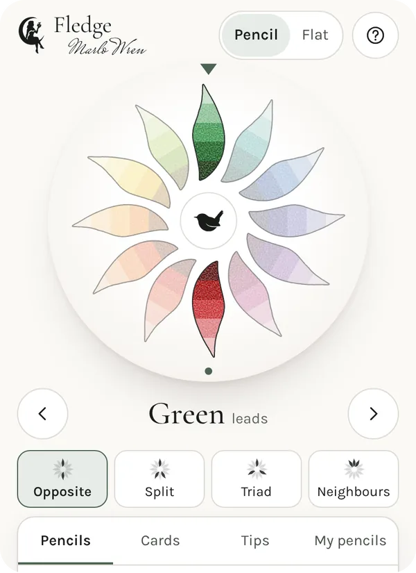 Fledge, the colour wheel, open on a phone