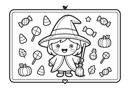The little witch card in the printer friendly version, black and white