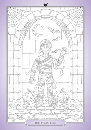 The Hello from the Tomb card in the colour version, lilac around the frame