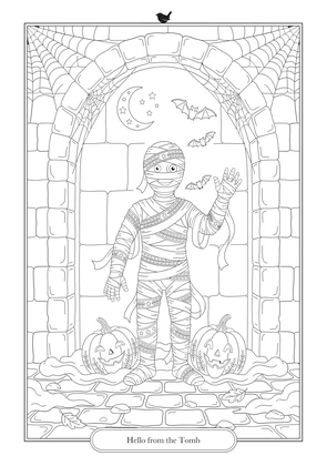 The Hello from the Tomb card in the printer friendly version, black and white