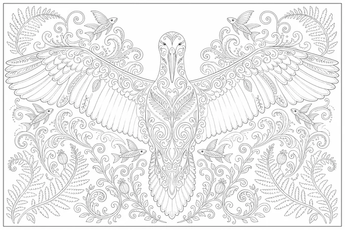 Toroa, a line drawing to colour
