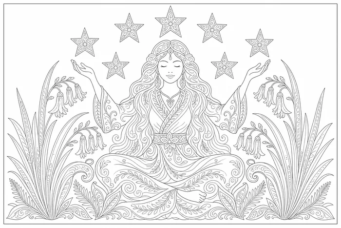 Starlight, a line drawing to colour, shown at an angle
